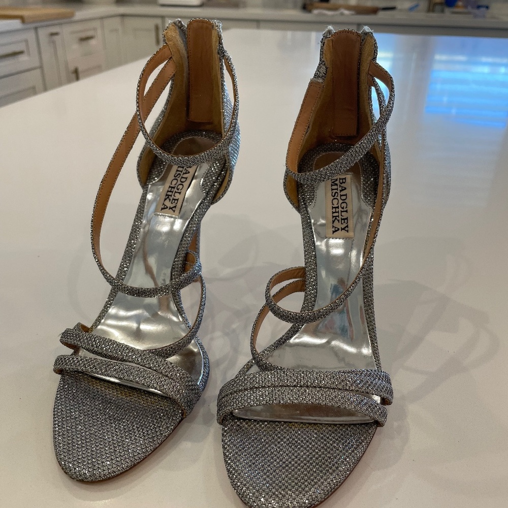 Badgley Mischka silver sparkly heels